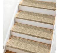 Bullnose Lot de 4 tapis d'escalier pour marches d'escalier d'intérieur en bois avec bord en forme de bulle, réutilisable, à décoller et à coller, 76,2 x 24,1 cm, motif sergé beige