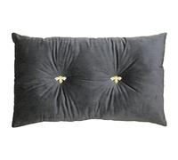 Bumble Bee Rectangulaire Coussin Scatter - Gris Anthracite - Regardez Faux Velours Et Feel - Boutons Jeweled Bee Métal - Polyfilled - 100% Polyester - 30 X 50 Cm (12" X 20" Pouces) - Fabriqué Par Riva