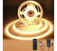 BUNACET Bande LED COB - 12m - Blanc chaud - 3000 K - Intensité variable - 24 V - CRI92 - Haut rendu des couleurs - 8 mm de large - Avec télécommande et bloc d'alimentation - Bande lumineuse flexible