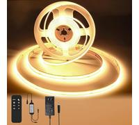 BUNACET Bande LED COB - 3m - Blanc chaud - 3000 K - Intensité variable - 24 V - CRI92 - Rendu des couleurs élevé - 8 mm de large - Avec télécommande et bloc d'alimentation - Bande lumineuse flexible