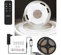 BUNACET Ruban LED COB 12M 24V, COB LED Bande 6500K Blanc Froid avec Télécommande RF & Alimentation, 480 LEDs/M, Super Lumineuse, CRI90+, Bande Lumineuse COB Dimmable pour Maison Cuisine DIY Décorer