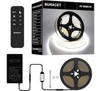 BUNACET Ruban LED COB 6M 24V, COB LED Bande 6500K Blanc Froid avec Télécommande RF & Alimentation, 480 LEDs/M, Super Lumineuse, CRI90+, Bande Lumineuse COB Dimmable pour Maison Cuisine DIY Décorer