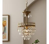 BUNCC Français Rétro Petit Lustre en Cristal Or Mid-Century Cristal Pendentif Luminaire Cristal Goutte De Pluie Éclairage Plafonnier Lampe pour Salle À Manger Salle De Bains Chambre Salon