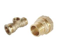 Bundle de Raccords SOMATHERM FOR YOU - Raccord Té Femelle 1/2" en laiton pour tube PE Ø20 mm - Triple raccordement à 90° + Raccord Droit Laiton Serrage Extérieur 1/2" - Étanchéité optimale