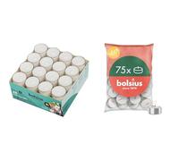 Bundle of Bolsius Lot de 48 bougies à thé en forme de cups transparents - Longue durée de combustion 8 heures + Bolsius D-Light - Lot de 75 Bougies Chauffe-Plat - Combustion: 4 Heures - Blanches