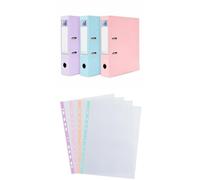 Bundle of OXFORD Lot de 3 classeurs à levier A4 Dos 70mm, Couleurs pastel + OXFORD 60 Pochettes Plastiques A4 Perforées Lisses, Epaisseur 5/100ème, 4 Couleurs Pastel assortis
