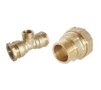 Bundle Raccords SOMATHERM FOR YOU - Té Mâle 1/2" en laiton pour tube PE Ø20 mm - Triple raccordement à 90° + Raccord Droit Laiton Serrage Extérieur 1/2" - Étanchéité optimale, Pression 20 bars