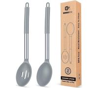 Bundlepro Lot de 2 grandes cuillères de cuisine en silicone résistant à la chaleur Gris