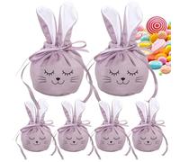 Bunny Goodie Bags Set - 6 Pieces Drawstring, Reusable Storage Pouch | 4.7x3.9inch Easter Party Favor Supplies, Cute Rabbit Candy Gift Sack Collection With Fabric Material Design For Teen Kids