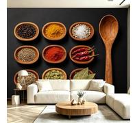 Buohwiwe Papier Peint Panoramique Assaisonnement Mural 450x315 cm 3D Papier Peint Intisse Épices de Cuisine Fresque Murale Chambre Coucher Salon Décoration Photo Poster Geant Murale M.2812