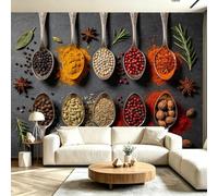 Buohwiwe Papier Peint Panoramique Épices Mural 200x140 cm 3D Papier Peint Intisse Assaisonnement de Cuisine Fresque Murale Chambre Coucher Salon Décoration Photo Poster Geant Murale w.9001