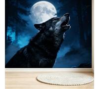 Buohwiwe Papier Peint Panoramique Loup Mural 430x300 cm | 3D Papier Peint Intisse Lune de la Forêt Fresque Murale Chambre Coucher Salon Décoration Photo Poster Geant Murale