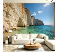 Buohwiwe Papier Peint Panoramique Paysage Marin Grec Mural 200x140 cm 3D Papier Peint Intisse Paysage Côtier Fresque Murale Chambre Coucher Salon Décoration Photo Poster Geant Murale M.2427