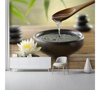 Buohwiwe Papier Peint Panoramique Pierre de Bambou Mural 450x315 cm 3D Papier Peint Intisse Fleurs de Cailloux Fresque Murale Chambre Coucher Salon Décoration Photo Poster Geant Murale w.7942