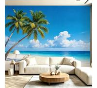 Buohwiwe Papier Peint Panoramique Plage Mural 300x210 cm 3D Papier Peint Intisse Paysage Marin Tropical Fresque Murale Chambre Coucher Salon Décoration Photo Poster Geant Murale w.8877