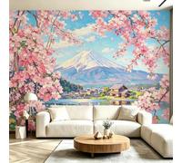 Buohwiwe Papier Peint Panoramique Style de Peinture À L'huile Mural 400x280 cm 3D Papier Peint Intisse Motif Sakura Fresque Murale Chambre Coucher Salon Décoration Photo Poster Geant Murale M.1846