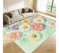 Buohwiwe Tapis Carré Fleurs 150x150cm Salon Chambre Tapis Coloré Antidérapant Lavable Doux Poils Courts Decoration 3D Vert Paillasson Interieur pour Salle à Manger Cuisine a/1346