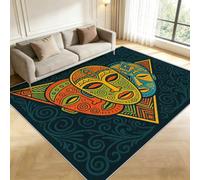 Buohwiwe Tapis Salon 140x200cm Masque Tribal Africain Imprimé, Poils Courts | Grand, Totem National 3D, Antidérapant, Lavable, Décoratif Interieur, Confort, pour Salle à Manger Chambre