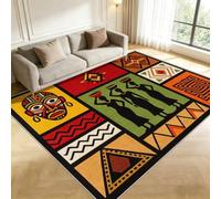 Buohwiwe Tapis Salon 200x250 cm Tribu Africaine Lavable Poil Court, Grande | Tapis Motif Masque Totémique 3D Impression, Super Doux, Antidérapant, pour Salle de Séjour, Chambre, Décoration
