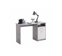 Bureau 1 porte et 1 tiroir 123x50x76,5 cm gris béton et blanc