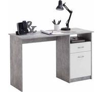 Bureau 1 porte et 1 tiroir 123x50x76,5 cm gris béton et blanc