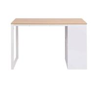 Bureau 120 x 60 x 75 cm chêne et blanc avec 4 compartiments | Plateau en bois multicouche, pieds en acier, finition mélamine, 4 compartiments de rangement, assemblage facile, bureau et