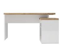Bureau 138cm avec retour rangements blanc laqué brillant plateau aspect bois finition Cadiz - GENIUS - ALTOBUY Blanc