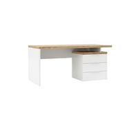Bureau 160cm avec rangements blanc laqué brillant plateau aspect bois finition Cadiz - GENIUS -