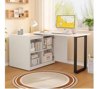 Bureau 2-en-1 - KOMHTOM - Lit escamotable 2-en-1 - Métal blanc - Matelas 90x180 inclus - Rangements