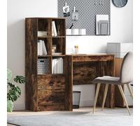 Bureau 2 Pièces avec Tiroir et Étagère, Chêne Fumé, Bois d'Ingénierie | Grand plateau spacieux, rangement intégré, style scandinave, montage facile, nettoyage simple, usage professionnel