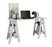 Bureau 2 tréteaux 4 étagères blanc L 135 x P 60 x H 75 cm - panneaux mélaminés FSC