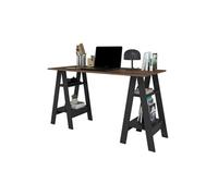 Bureau 2 Tréteaux 4 Niches Noir et Châtaignier L 135 H 75 P 60 cm - L 135 x l 60 x H 75 cm