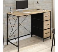 IDMARKET Bureau 3 tiroirs en tissu UTAH bois et noir design industriel