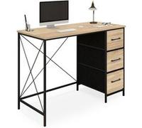 IDMARKET Bureau 3 tiroirs en tissu UTAH bois et noir design industriel