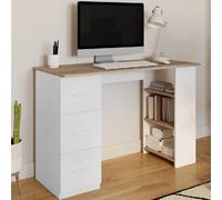 IDMarket – Bureau droit MAE – 3 tiroirs et étagères de rangement – Blanc et bois