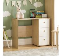 Bureau 3 tiroirs Neptune Blanc & Chêne Table d’ordinateur / Coiffeuse PC/Portable Bureau d’étude à domicile Meuble pour enfants