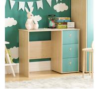 Bureau 3 tiroirs Neptune Bleu & Chêne Table d’ordinateur / Coiffeuse PC/Portable Bureau d’étude à domicile Meuble pour enfants