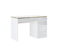 Bureau - 5 tiroirs - Blanc brillant et doré - VUKIA