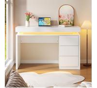 Bureau à éclairage LED, bureau d'ordinateur avec 3 tiroirs, plan de travail allongé et élargi, pieds renforcés, 120 × 50 × 78,5 cm