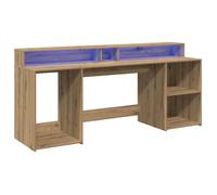 Bureau à LED élégant - ECOHOME - bois d'ingénierie - chêne artisanal - 200 x 55 x 91 cm - 20 étagères@661018