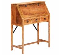 Bureau acacia 90 x 40 x 107 cm, secrétaire avec tiroirs en bois massif | Plateau d'écriture extensible, bibliothèque, sans montage, pour projets d'écriture et correspondance, bois d'acacia massif