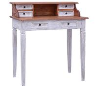 Bureau Acajou 90x50x101 cm avec 6 Tiroirs | Bois Massif Tropical, Style Vintage Rustique, 1 Compartiment, Facile à Assembler