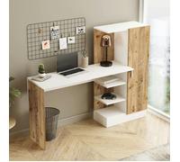 Bureau ado blanc décor bois avec rangement et étagères MARFA