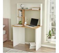 Bureau ado blanc décor bois avec rangement haut MARFA