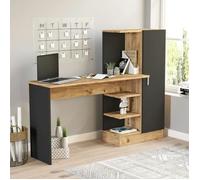 Bureau ado noir décor bois avec rangement et étagères MARFA