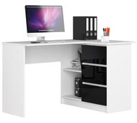 Bureau AKORD d'angle droit B16 Blanc 124 cm 3 tiroirs façade Noir Brillant 2 étagères 124x85x77 cm