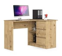 AKORD Bureau d'angle avec 2 étagères et 3 Tiroirs | Table avec Meuble de Rangement intégré et modulable | L124 x H77 x P85 | Fourniture Bureau | Artisan Chêne