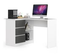 AKORD B-16 Bureau d'angle avec 3 tiroirs et 2 étagères Bureau d'angle pour Bureau à Domicile et Bureau Montage Facile 124 x 77 x 85 cm (l x H x P) 48 kg Blanc et Gris Graphite Avant