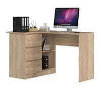 AKORD Bureau d'angle | Table avec Meuble de Rangement intégré et modulable avec 3 tiroirs et 2 étagères | L124 x H77 x P85 | Fourniture Bureaus | Couleur Chêne de Sonoma