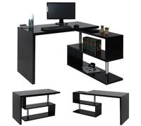 Bureau angulaire HWC-A68, brillant, pivotant, 120x60cm noir